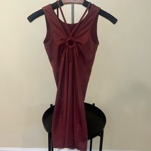 PURPLE/MAROON RIBBED MINI DRESS WITH HALTER TIE